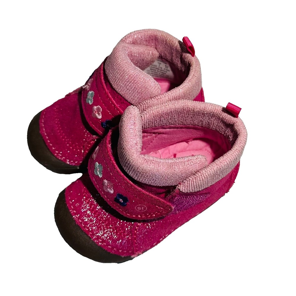 Stride Rite Pink SophieGirls High Top Booties W/ Straps size 4M